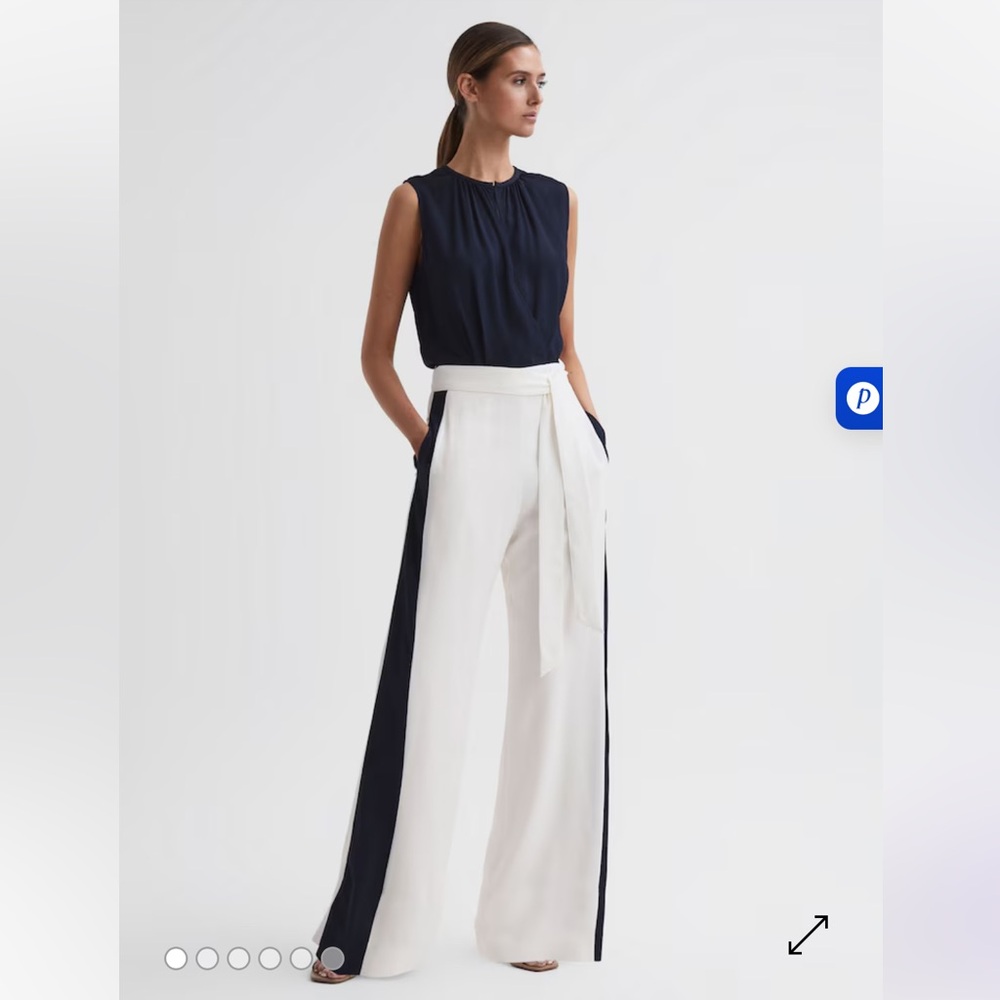 Reiss Ivy Navy and White Wide Leg Jumpsuit